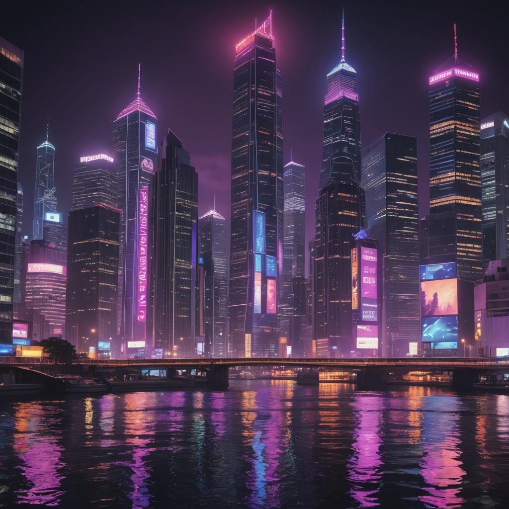 Vivid Neon Cityscape at Night as Digital Art