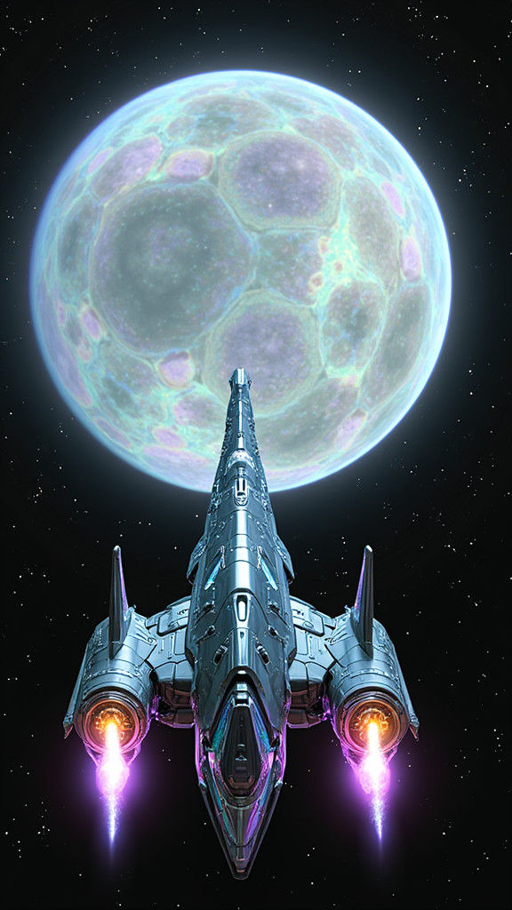 Iridescent Starship Soaring Through Space in Digital Art Sty...