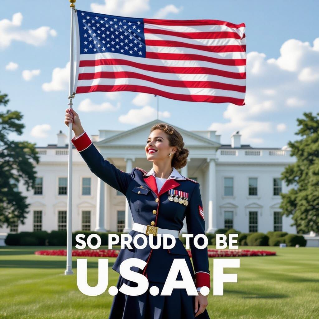 Patriotic Woman with American Flag, Rockwell-esque Style