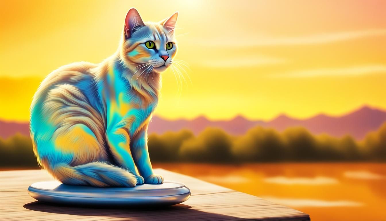 Metallic Blonde Cat in Sunshine: Digital Airbrush Art