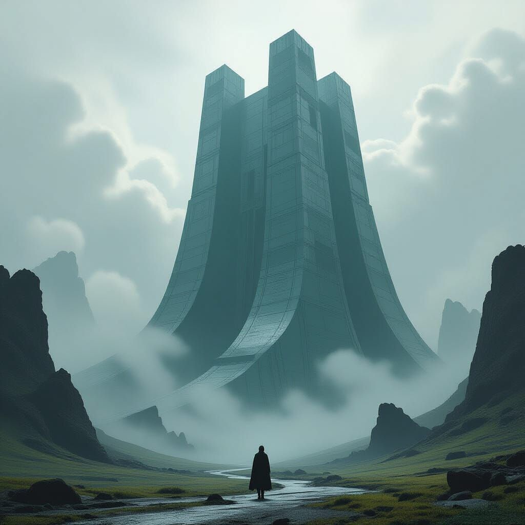 Colossal Surreal Structure in Ethereal Landscape
