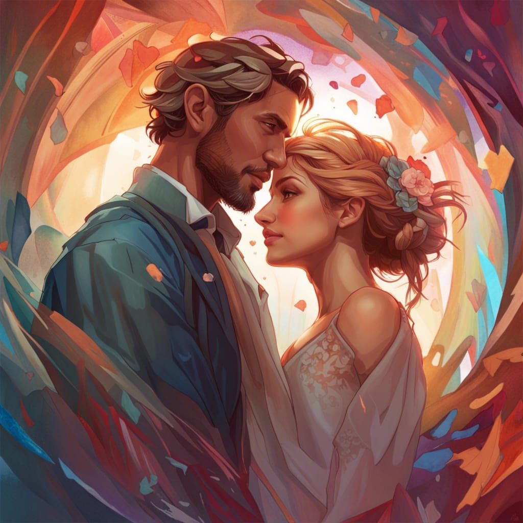 Romantic Couple Portrait in Hyperdetailed Style