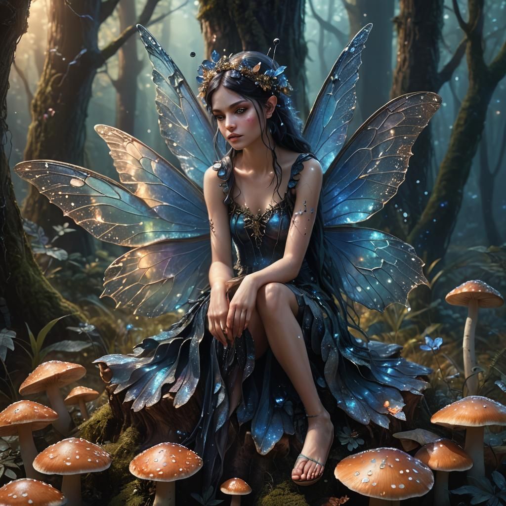 Mystical Dark Fairy Portrait in Enchanted Forest