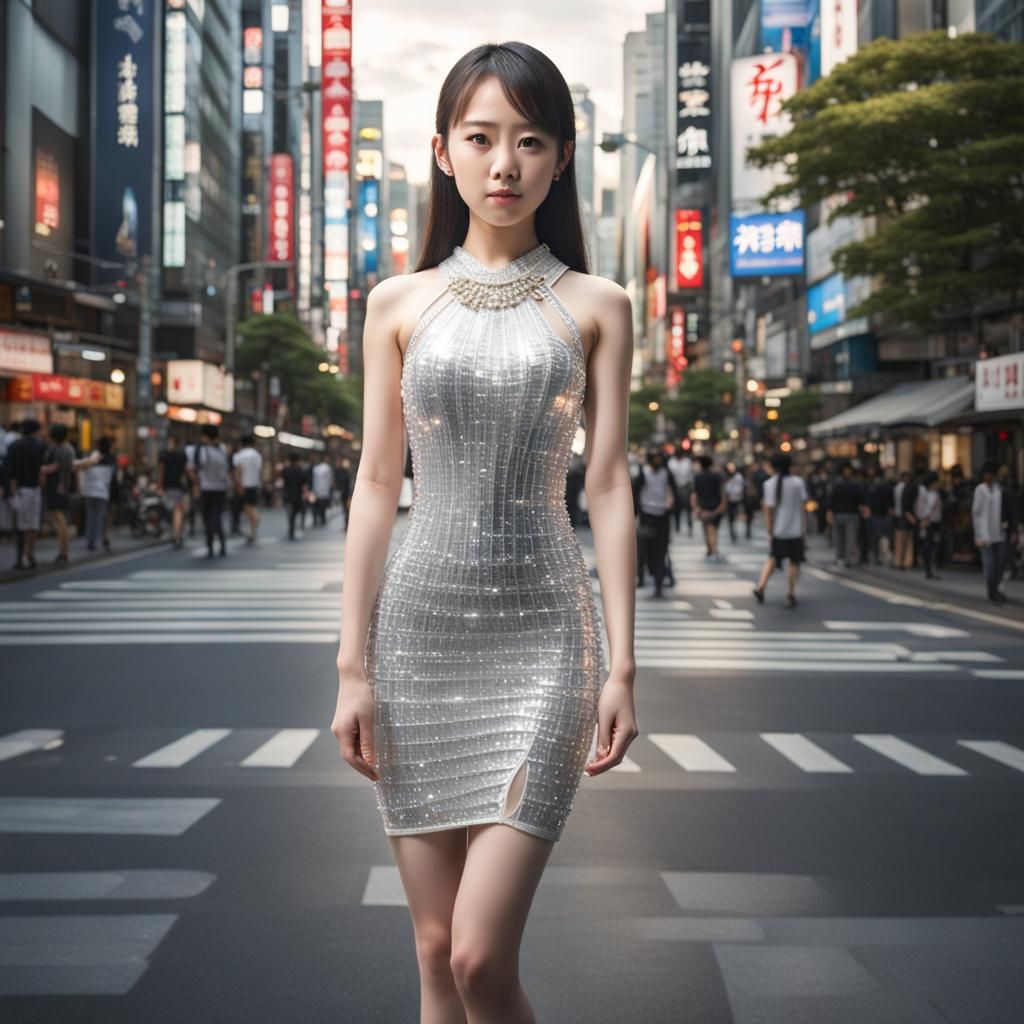 Crystalline Japanese Woman in Tokyo: Photorealistic Art