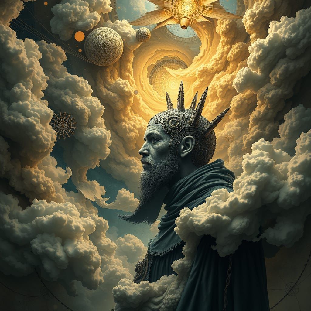 Contemplative Figure in a Fractal Dreamscape