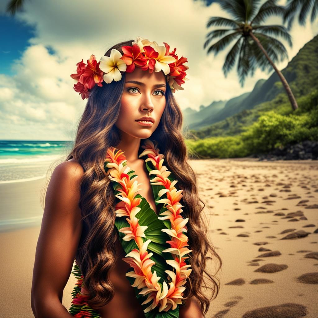 Hawaiian Beauty in Paradise: Hyperrealistic Beach Scene