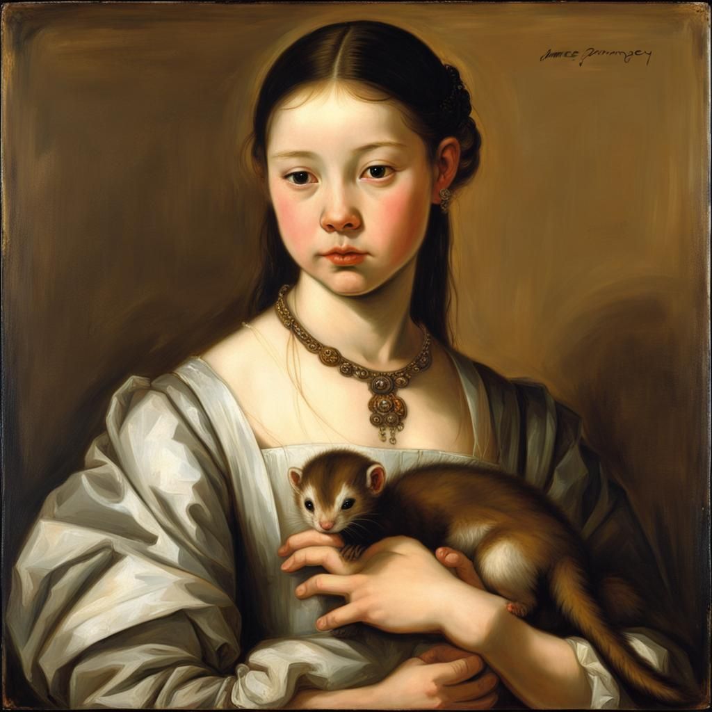 Chinese Girl with Ferret in Renaissance Style