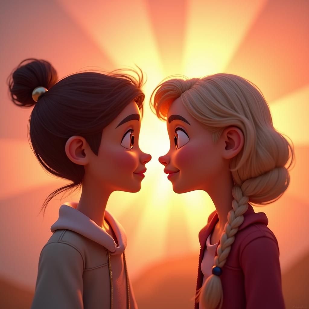 Heartfelt Gaze in Sun-Drenched Digital Art