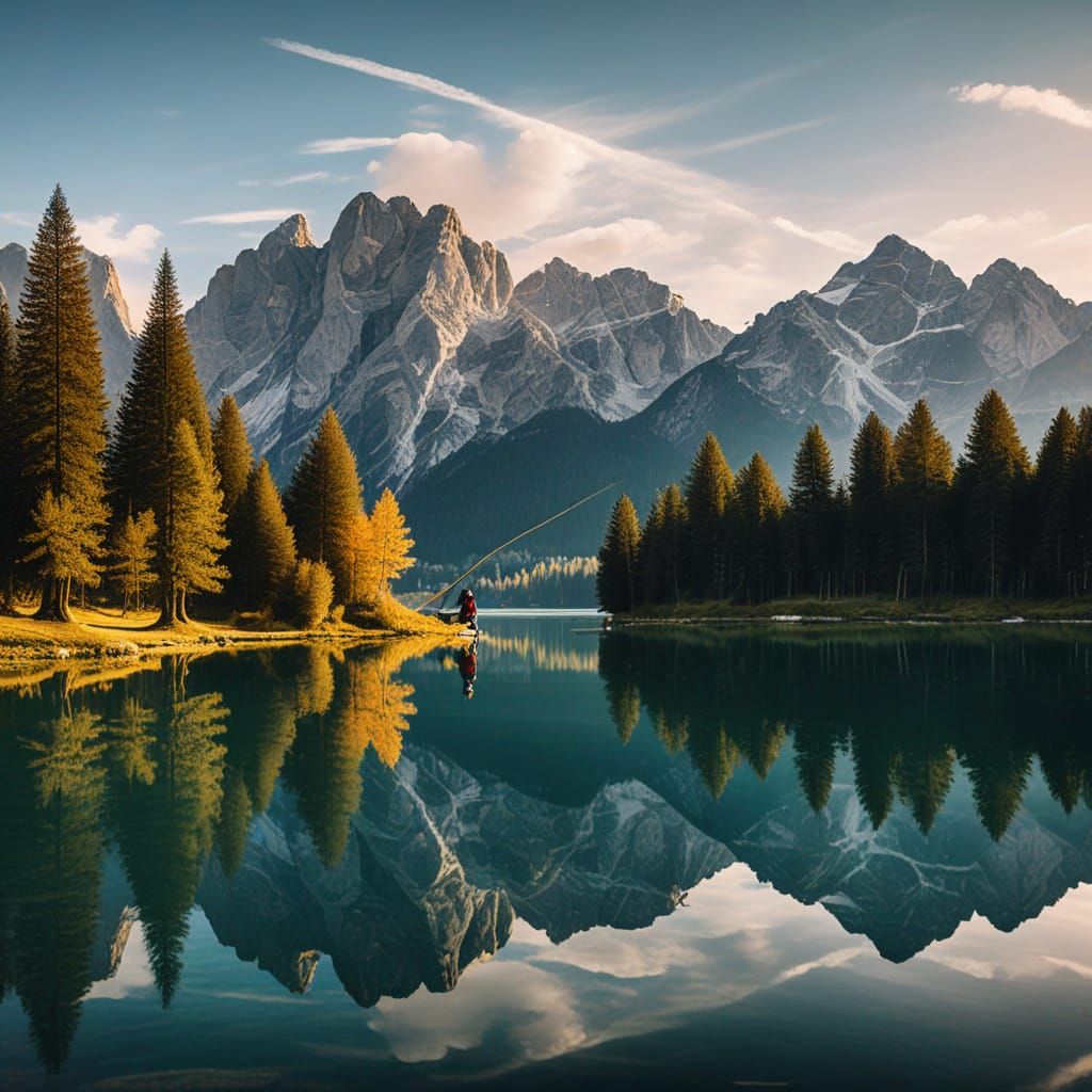 Sport Fishing at Lake Antorno: Oil Painting Style