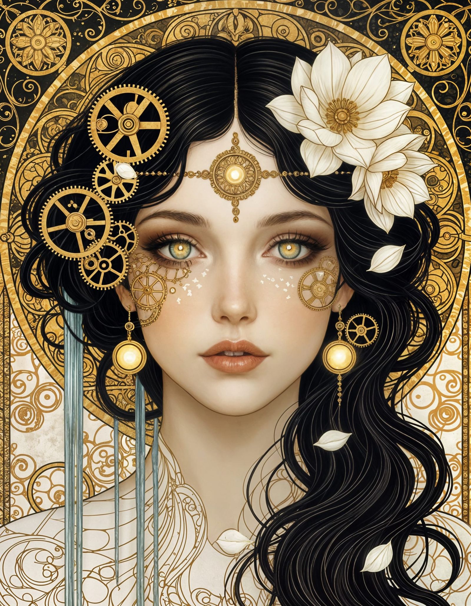 Surreal Woman Portrait in Art Nouveau Style