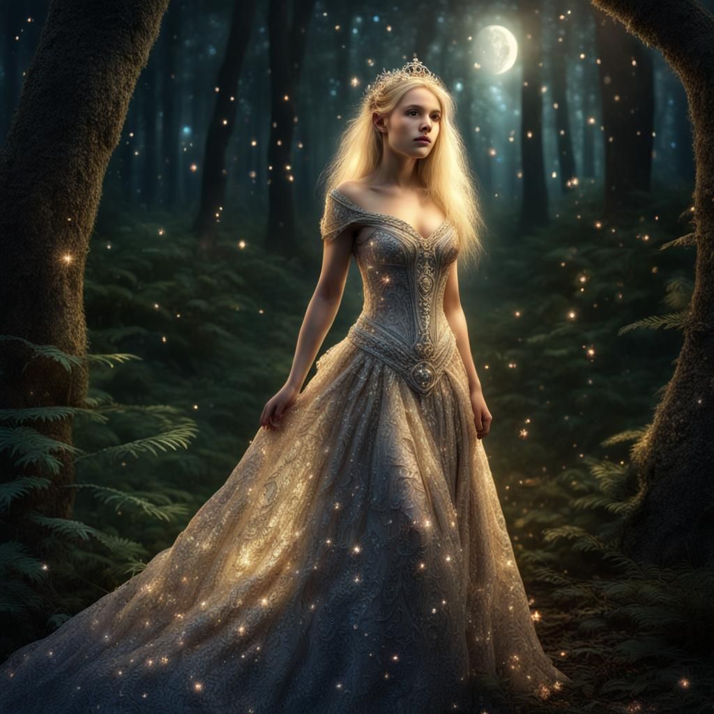 Elven Princess in Starlight Dress, Digital Art