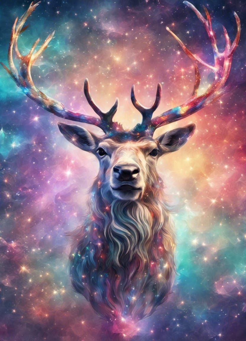 Cosmic Reindeer on Christmas Background