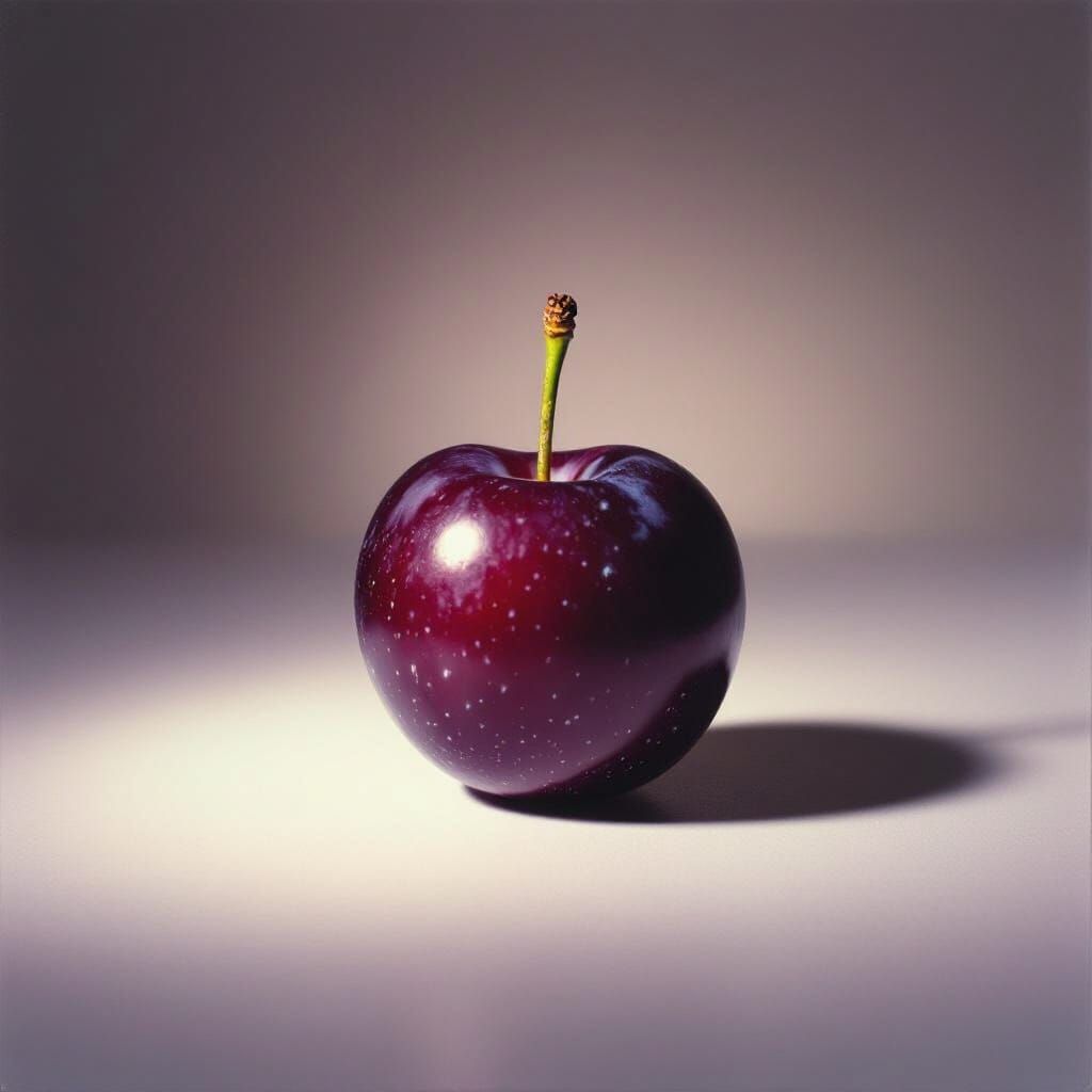 Hyperrealistic Cherry-Sized Plum with Dramatic Lighting