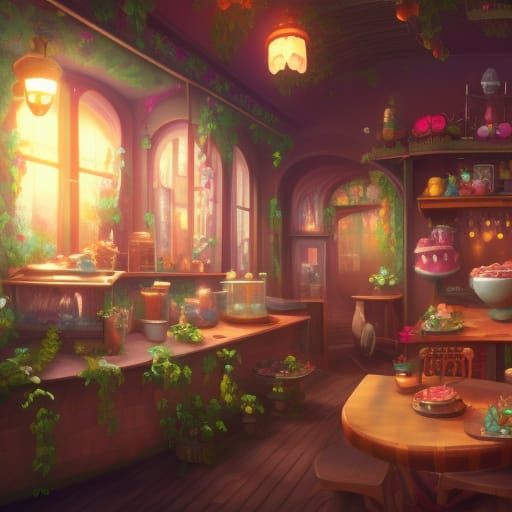 Cute Kawaii Cafe in Detailed Matte Painting