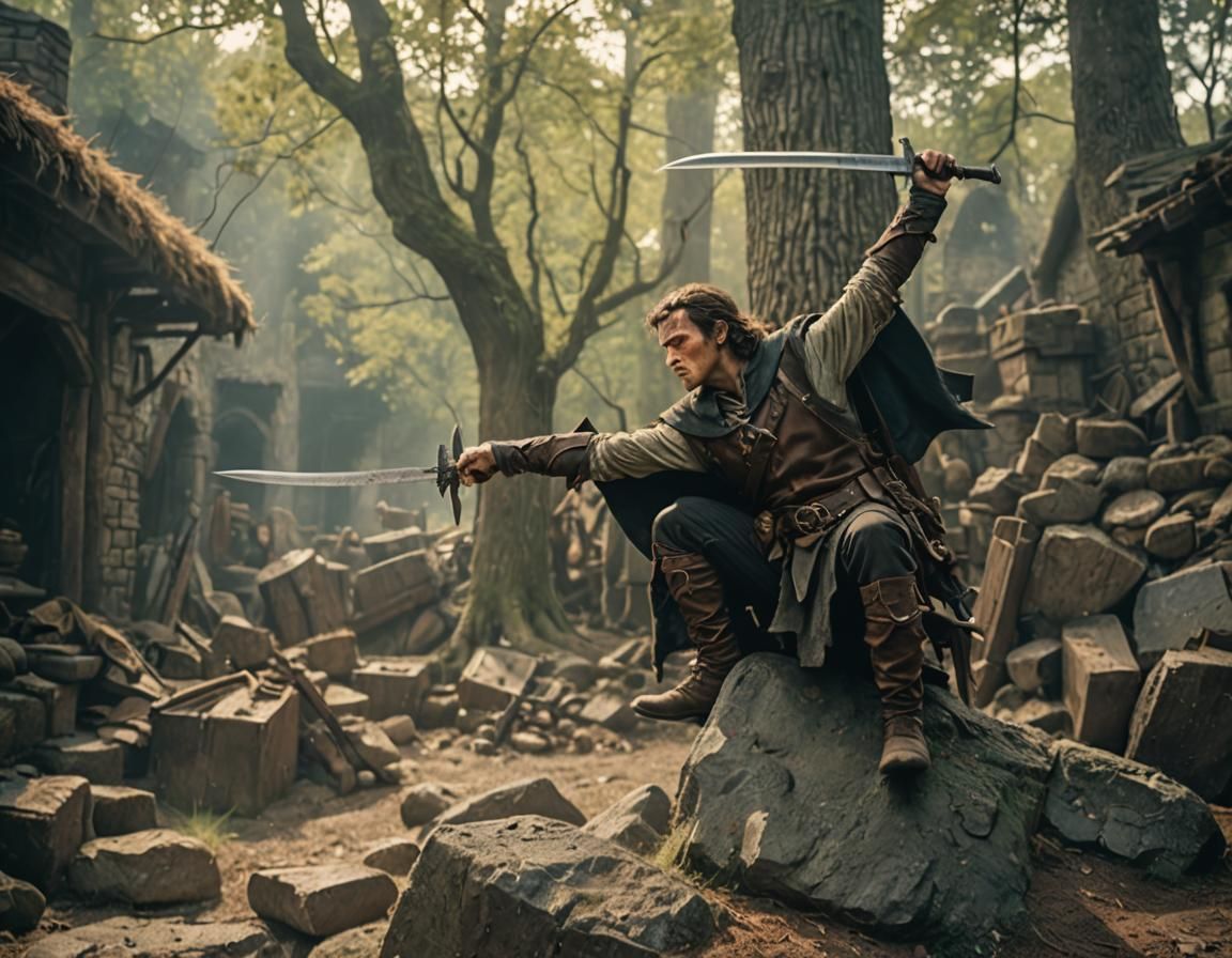 Half-Elf Rogue with Daggers in Medieval World