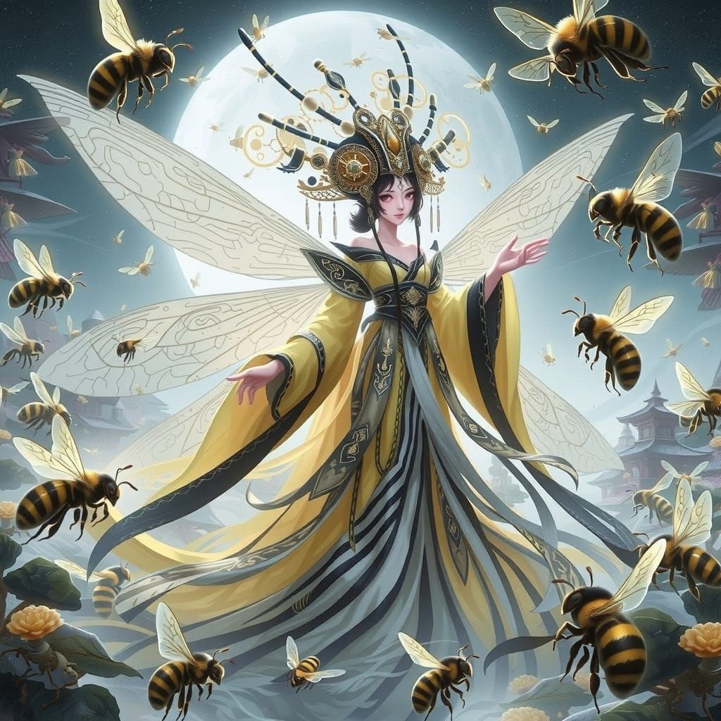 Ethereal Queen of Bees in Traditional Chinese Attire