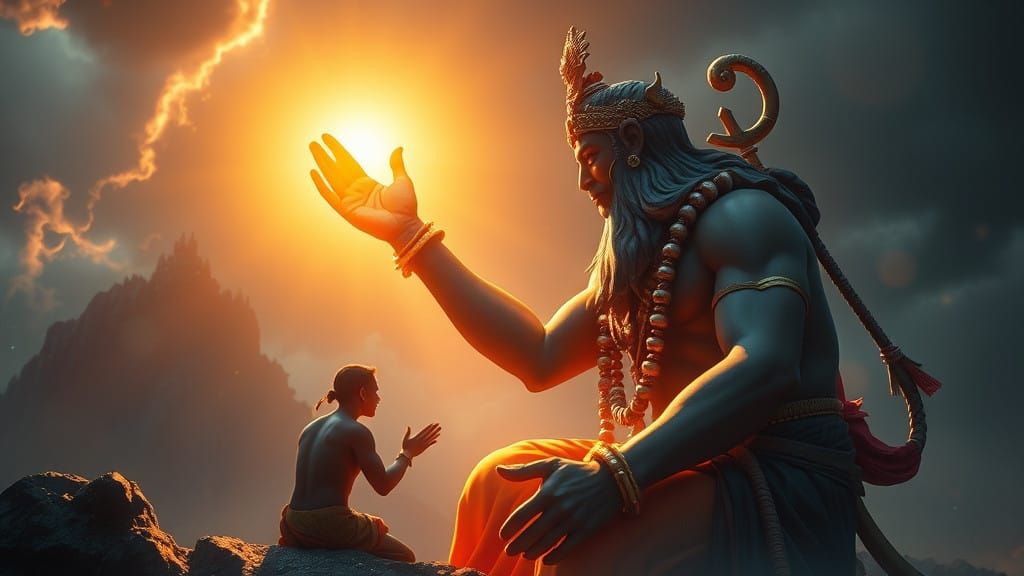 Majestic Hanuman Blessing with Golden Rays of Strength and W...