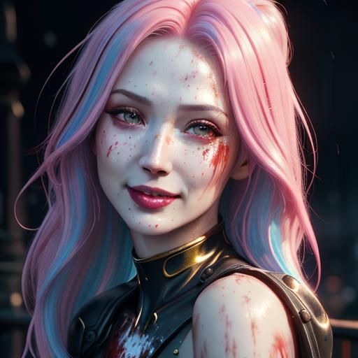 Smiling Woman with Pastel Hair, Digital Art