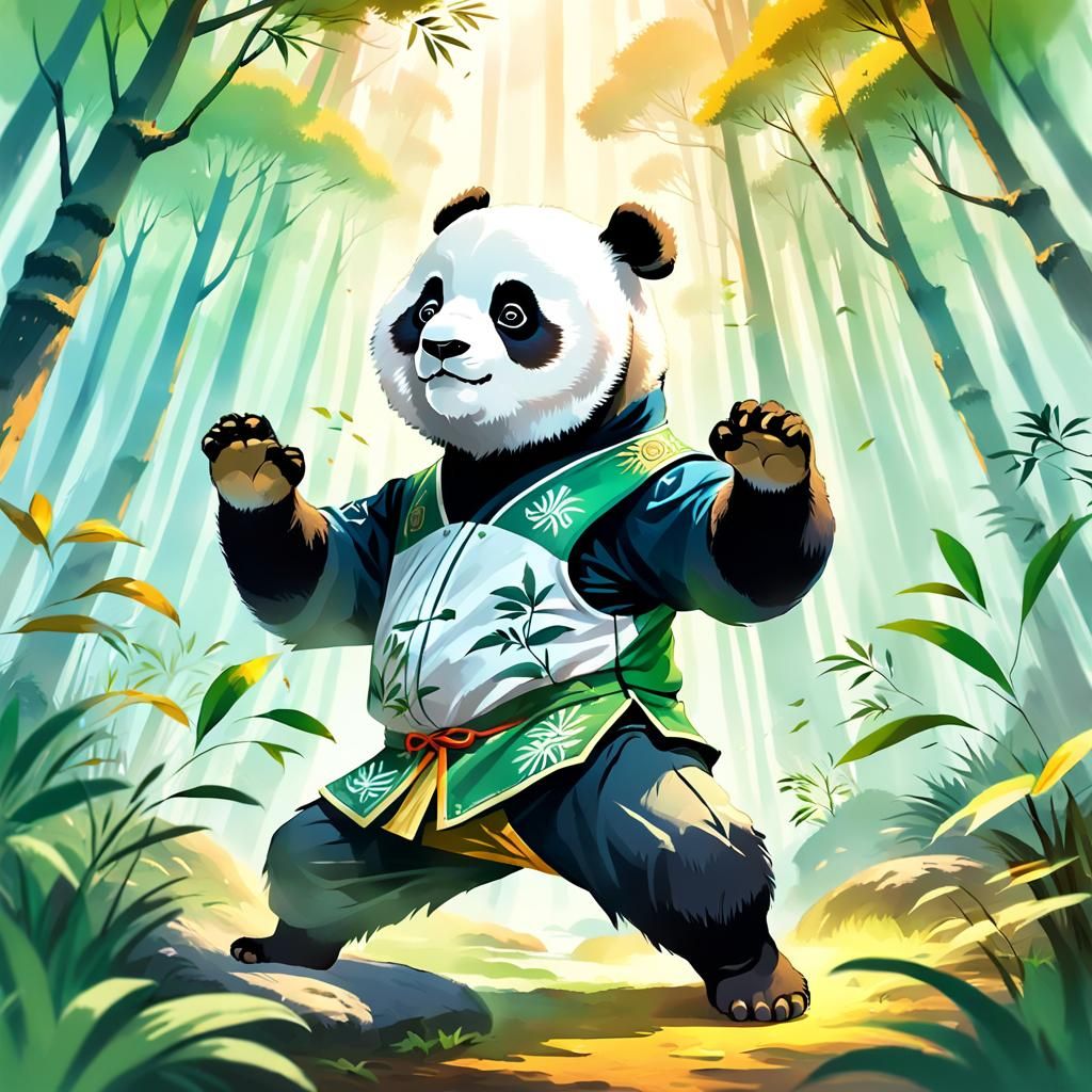Kung Fu Panda Practices Martial Arts in Forest
