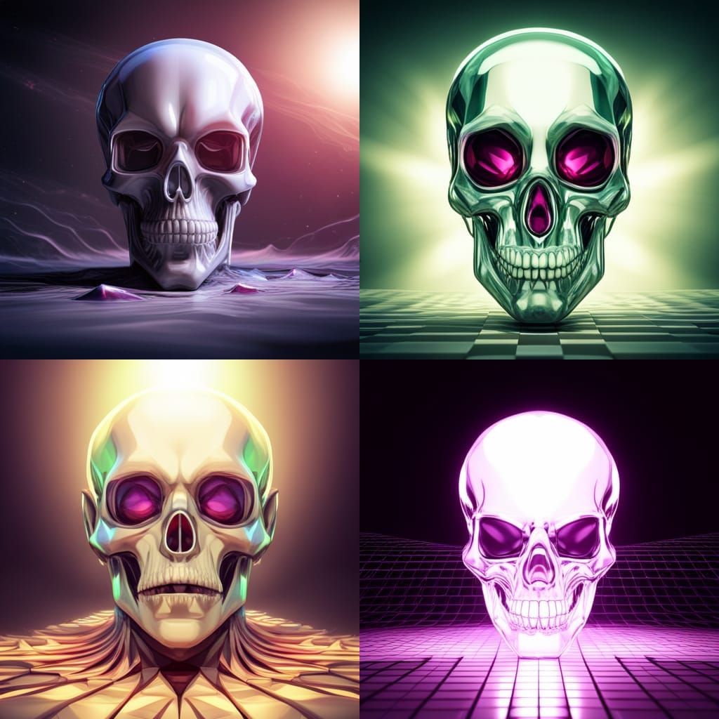 skull made of crystal with beautiful prism light shining through 3D 4K rendering Vray crystal stunning light refraction