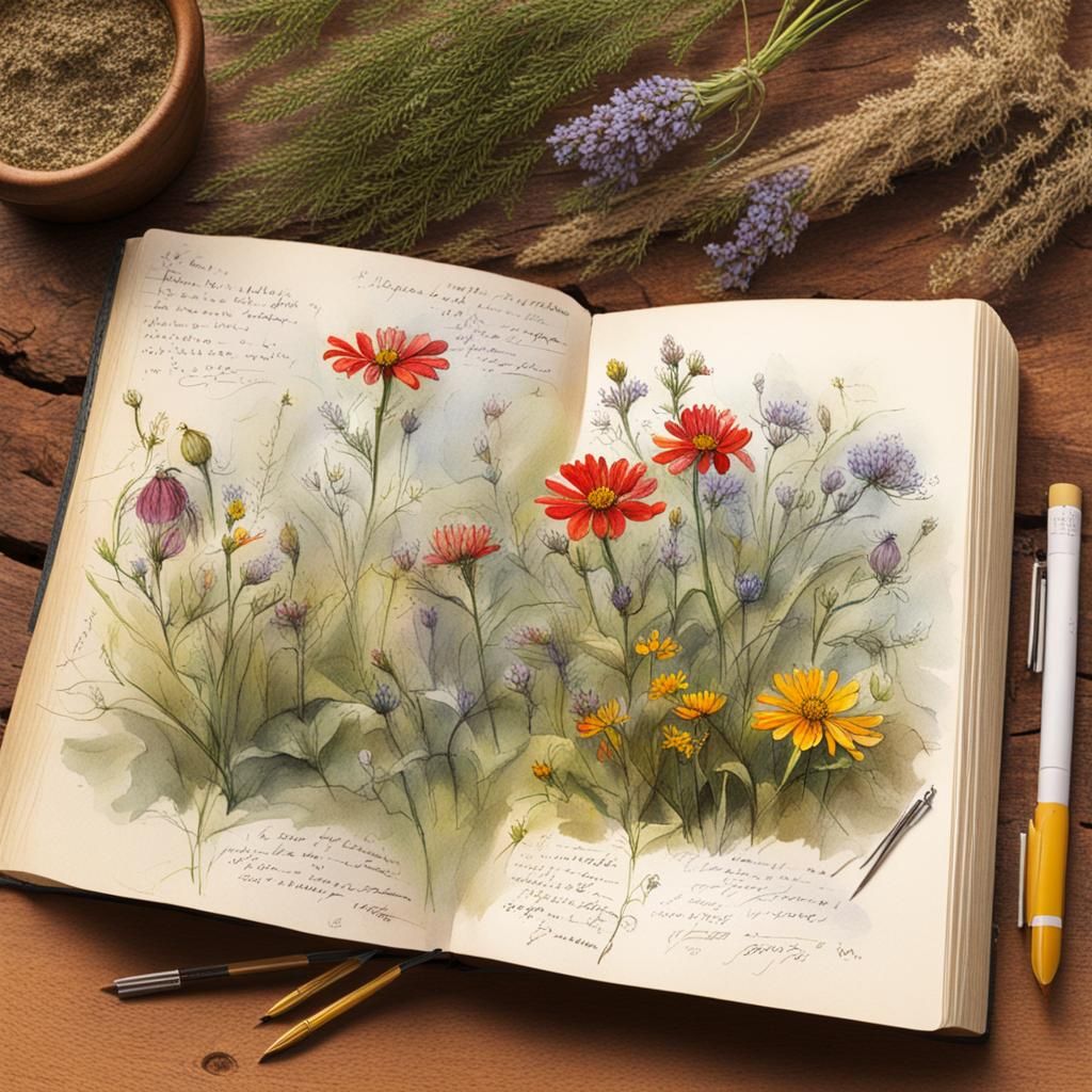 Wildflower Field Sketch with Botanical Notes