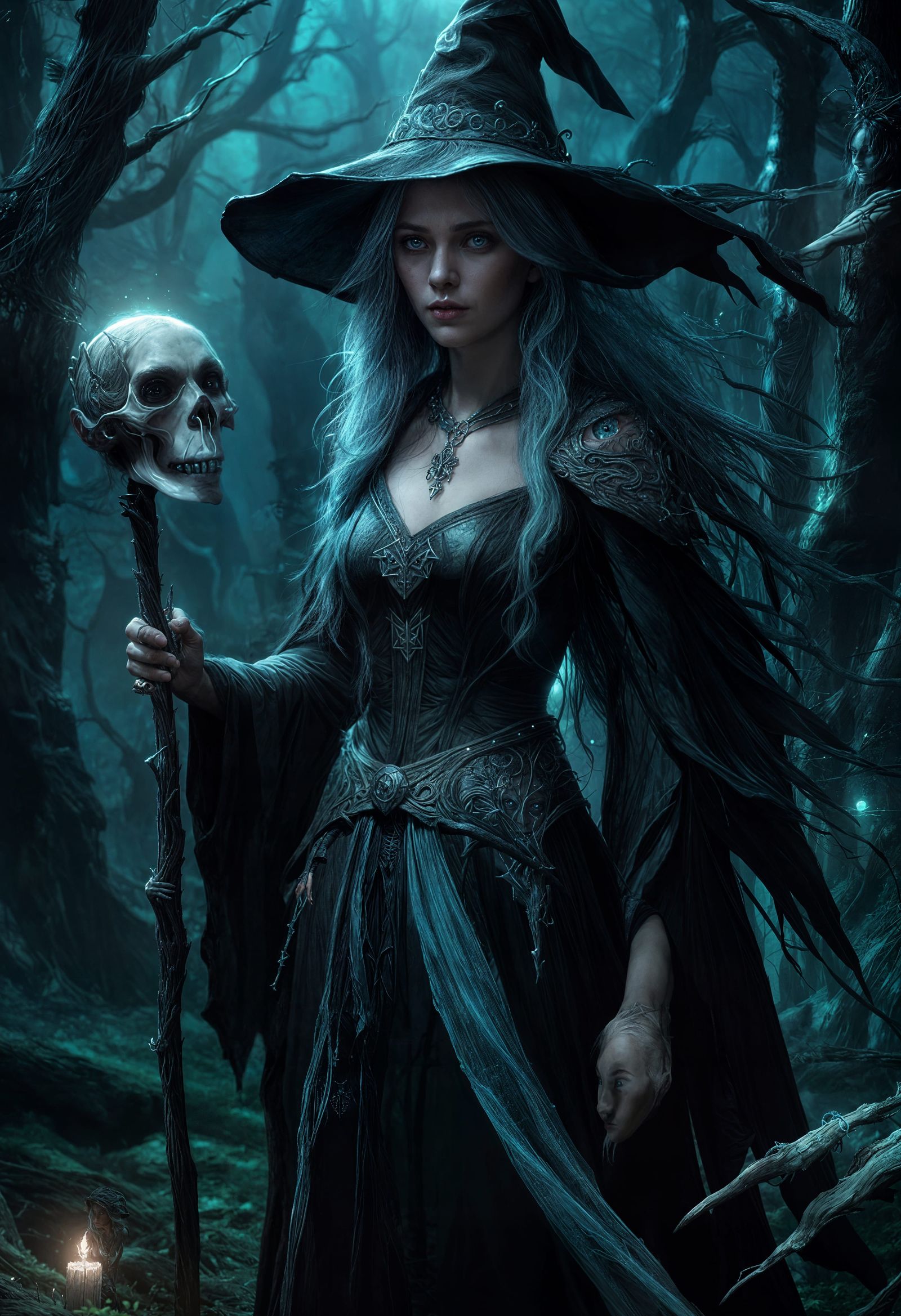 Witch Queen in Enchanted Forest, Hyperrealistic