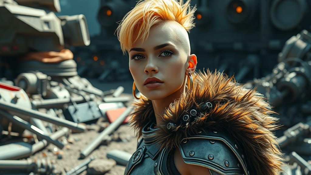 Fierce Futuristic Warrior in Metallic Armor