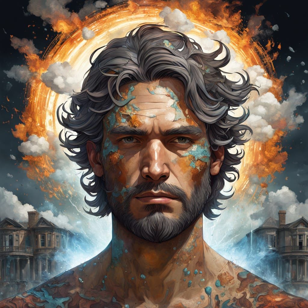 Handsome Man in Triadic Hues, Merging with a Magnet