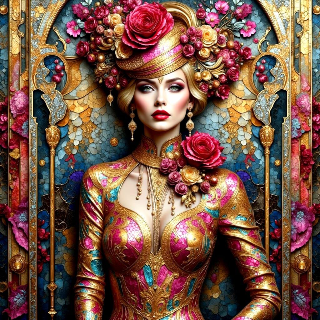 Art Deco Woman in Klimt Style Mosaic