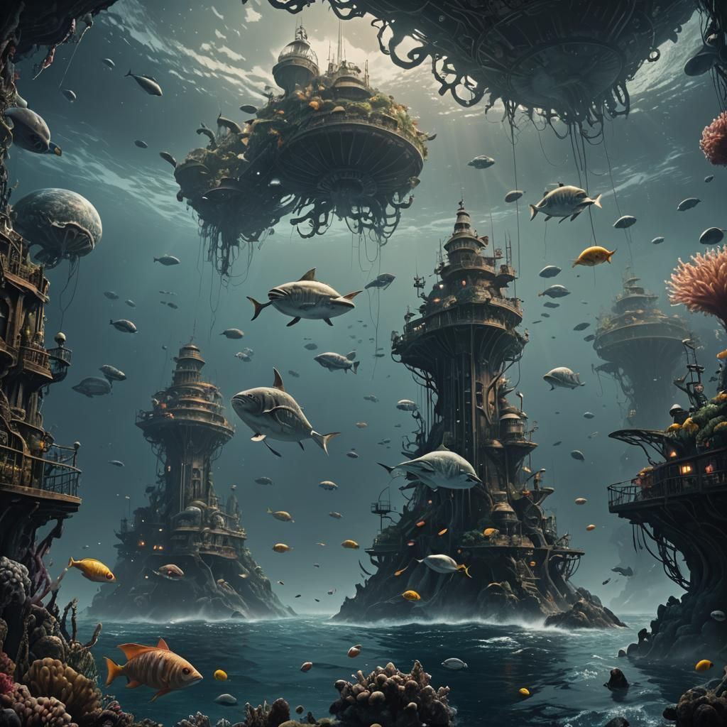 Hyperrealistic Deep Sea Ecosystem: Digital Matte Painting