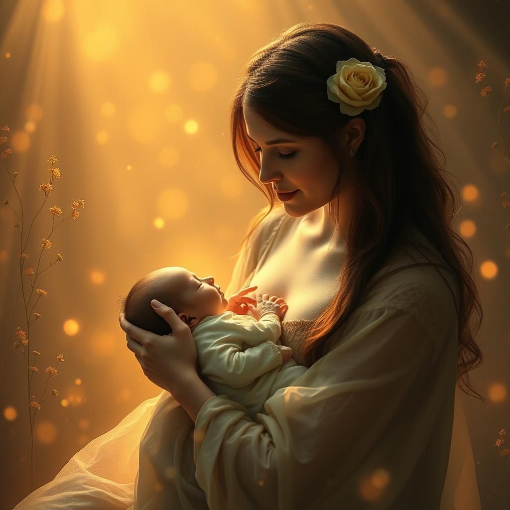Mother and Child in Surrealist Symbolic Style
