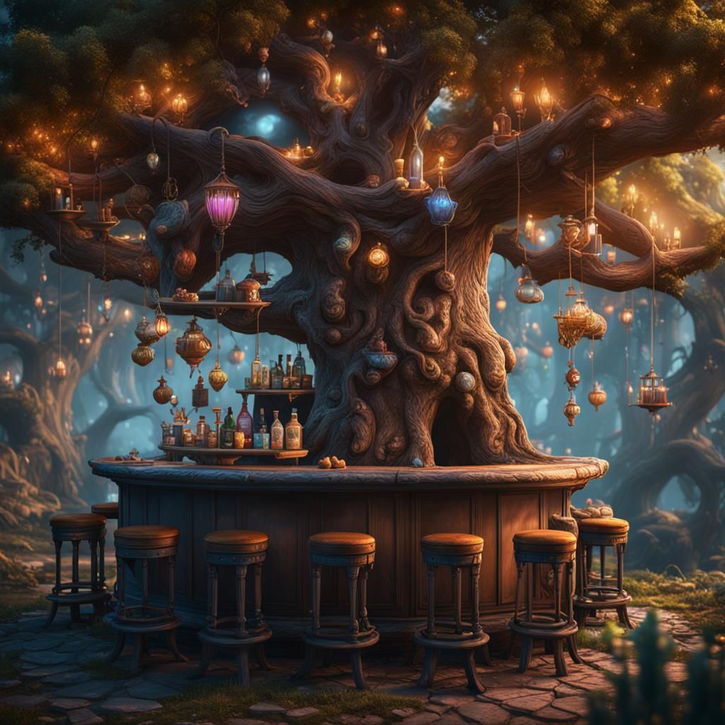 Enchanted Tree Bar: A Fantasy Concept Art
