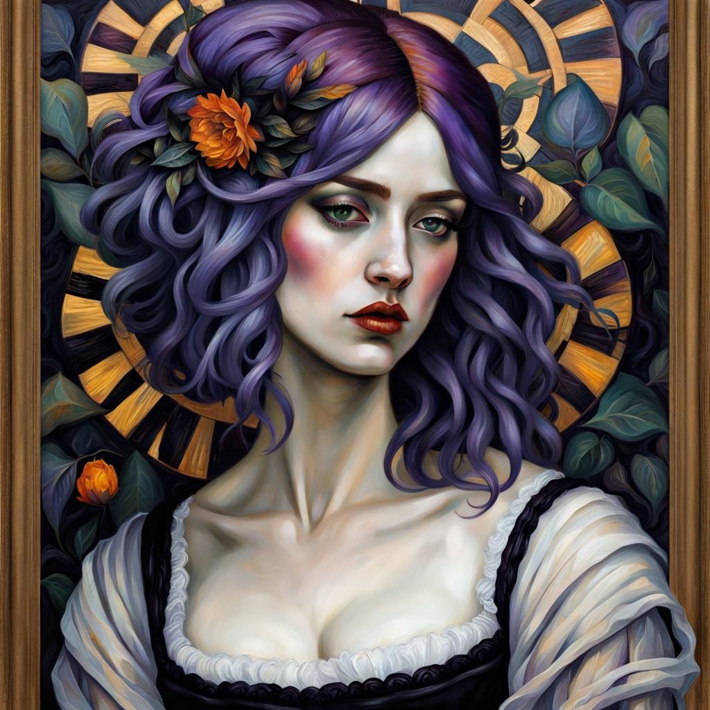 Emo Woman with Violet Hair in Art Styles