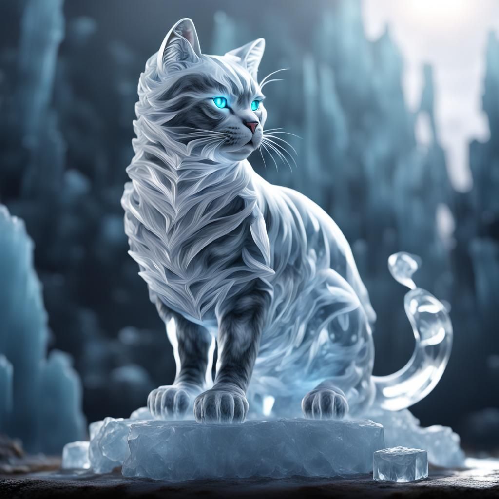 Detailed Cat Ice Sculpture Concept Art