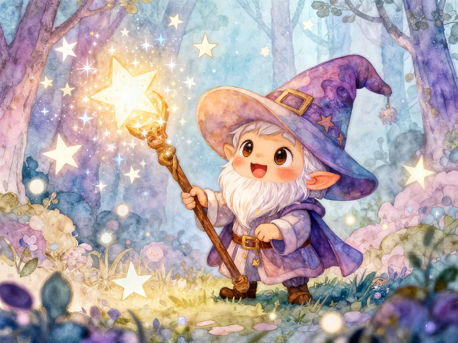Chibi Gnome Mage Casting Sparkly Magic