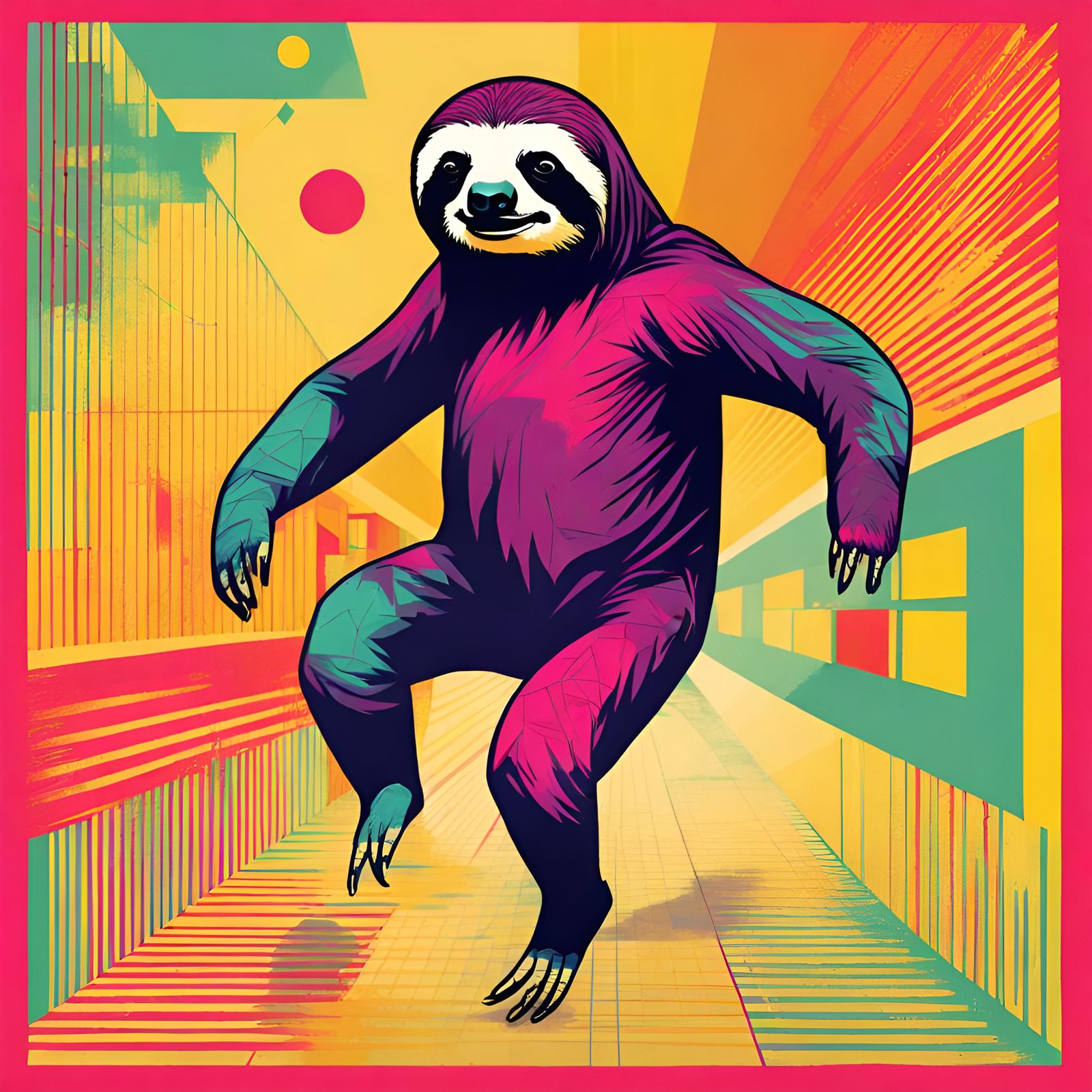Running Sloth in Geometric Pop Art Style