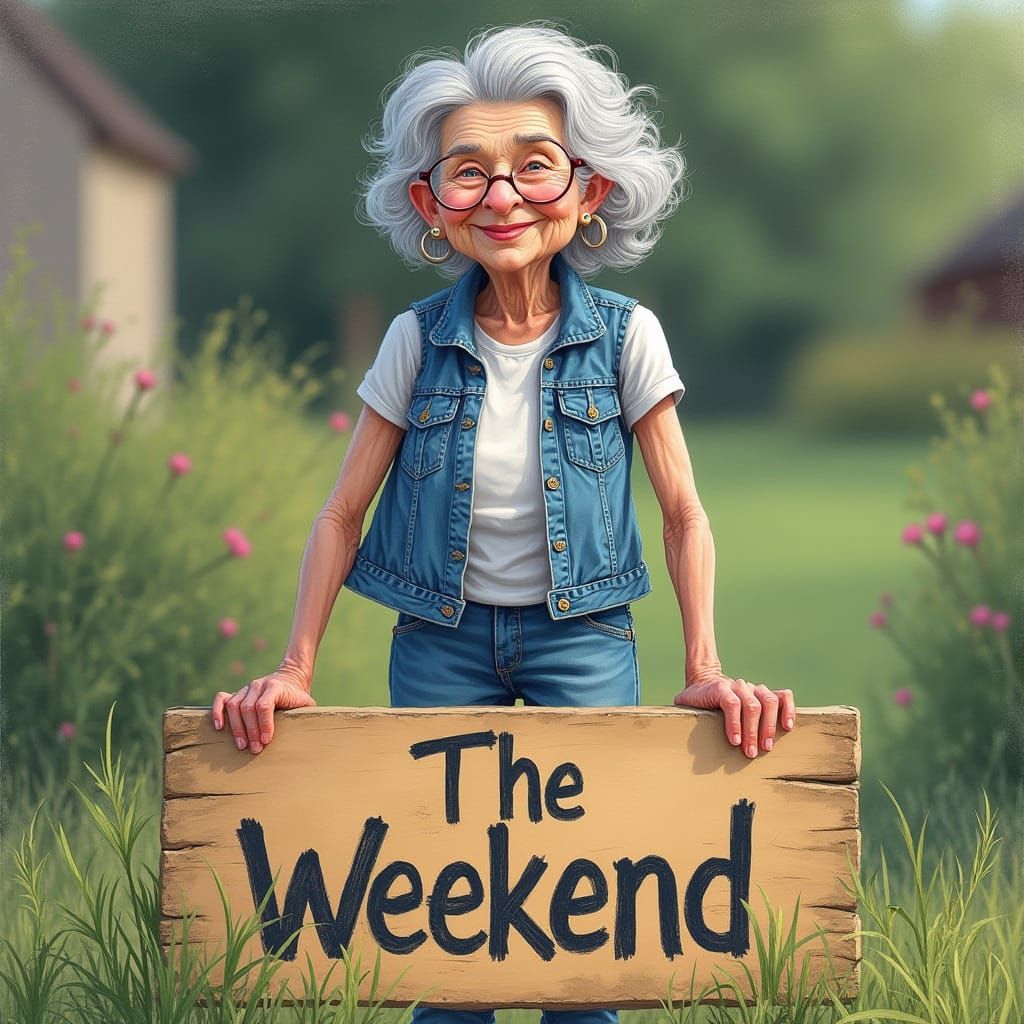 Whimsical Watercolor of a Happy Silver-Haired Grandmother