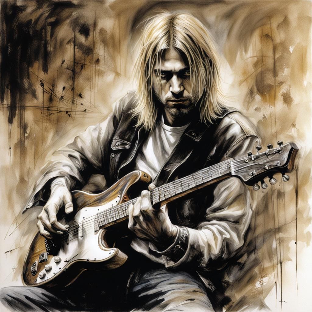 Portrait of Kurt Cobain. AI image prompt in my tutorials!