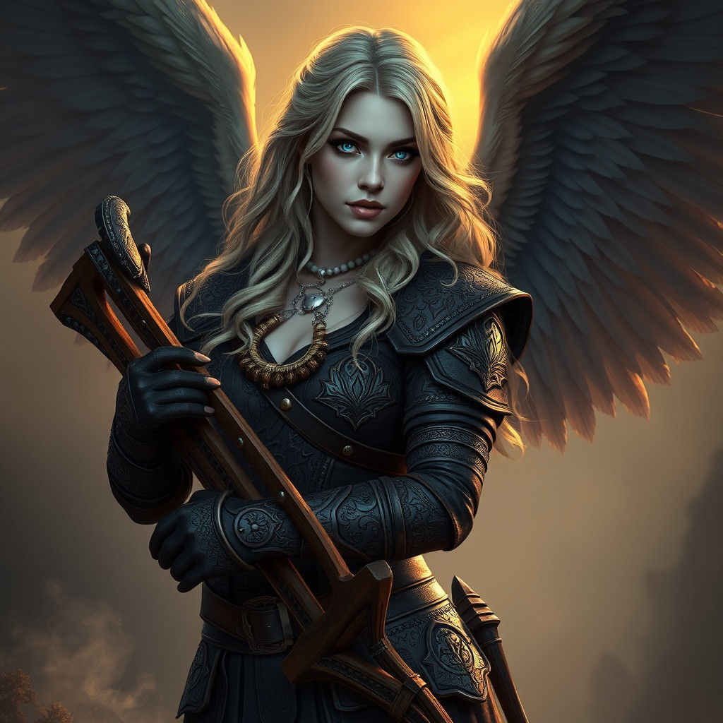 Winged Warrior in Misty Landscape, Fantasy Concept Art