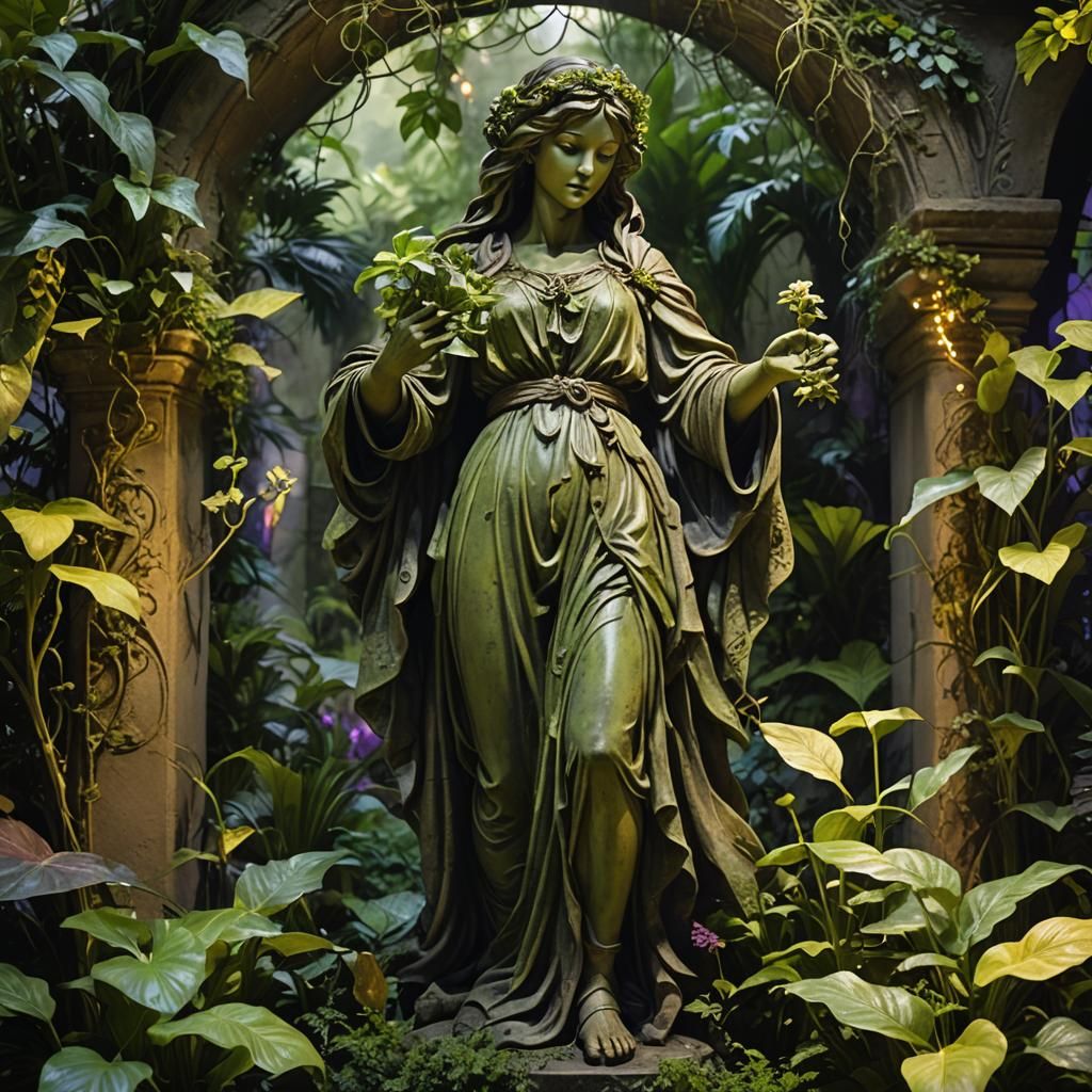 Peasant Woman Statue Enshrouded in Vines