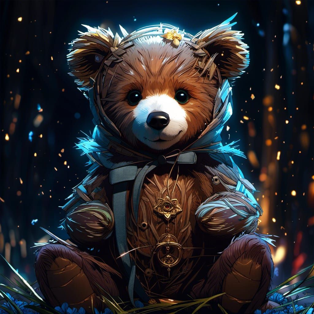 Adorable Teddy Bear in Night Setting, 3D Art