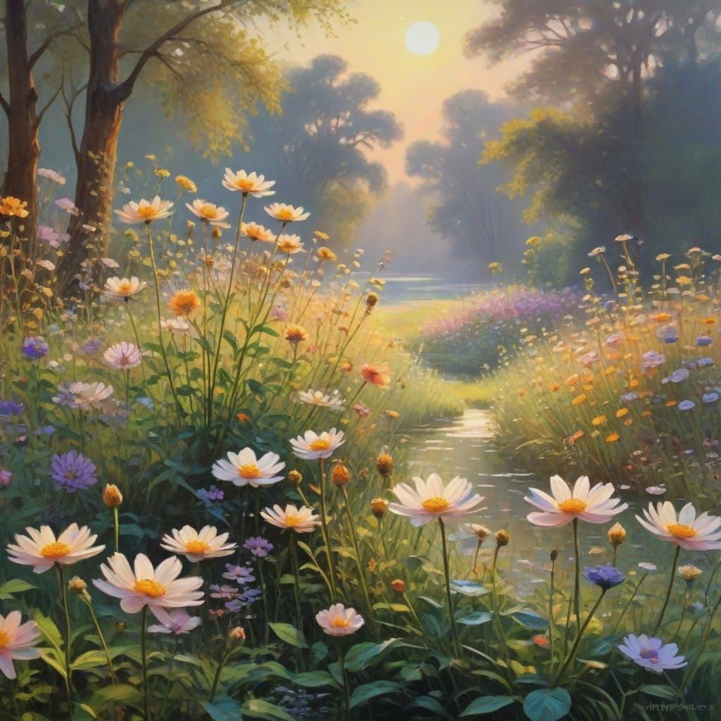 Surreal Garden Blooms in Claude Monet Style