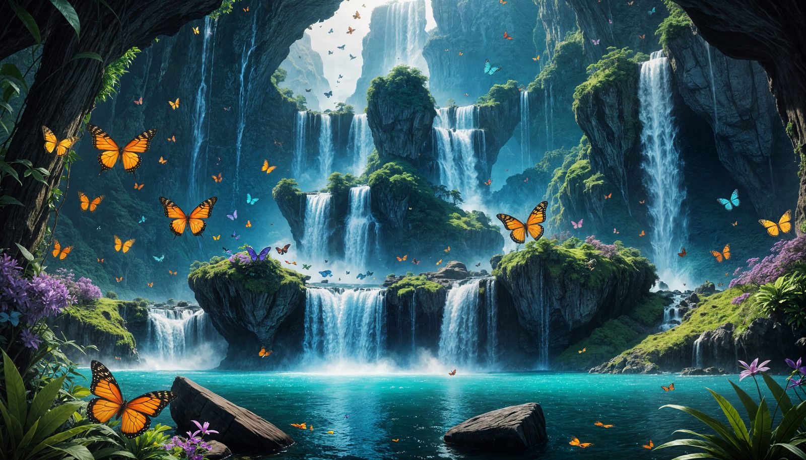 Surreal Tropical Paradise in Vibrant Colors Cinema 4D Style