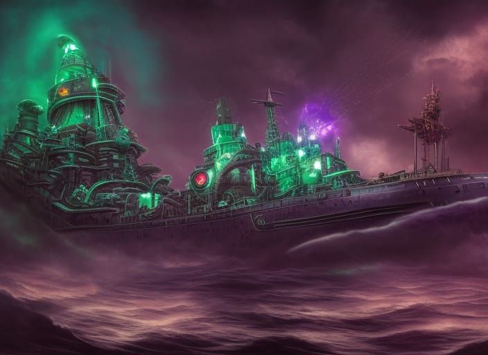 Lovecraftian Battleship in Bioshock Style