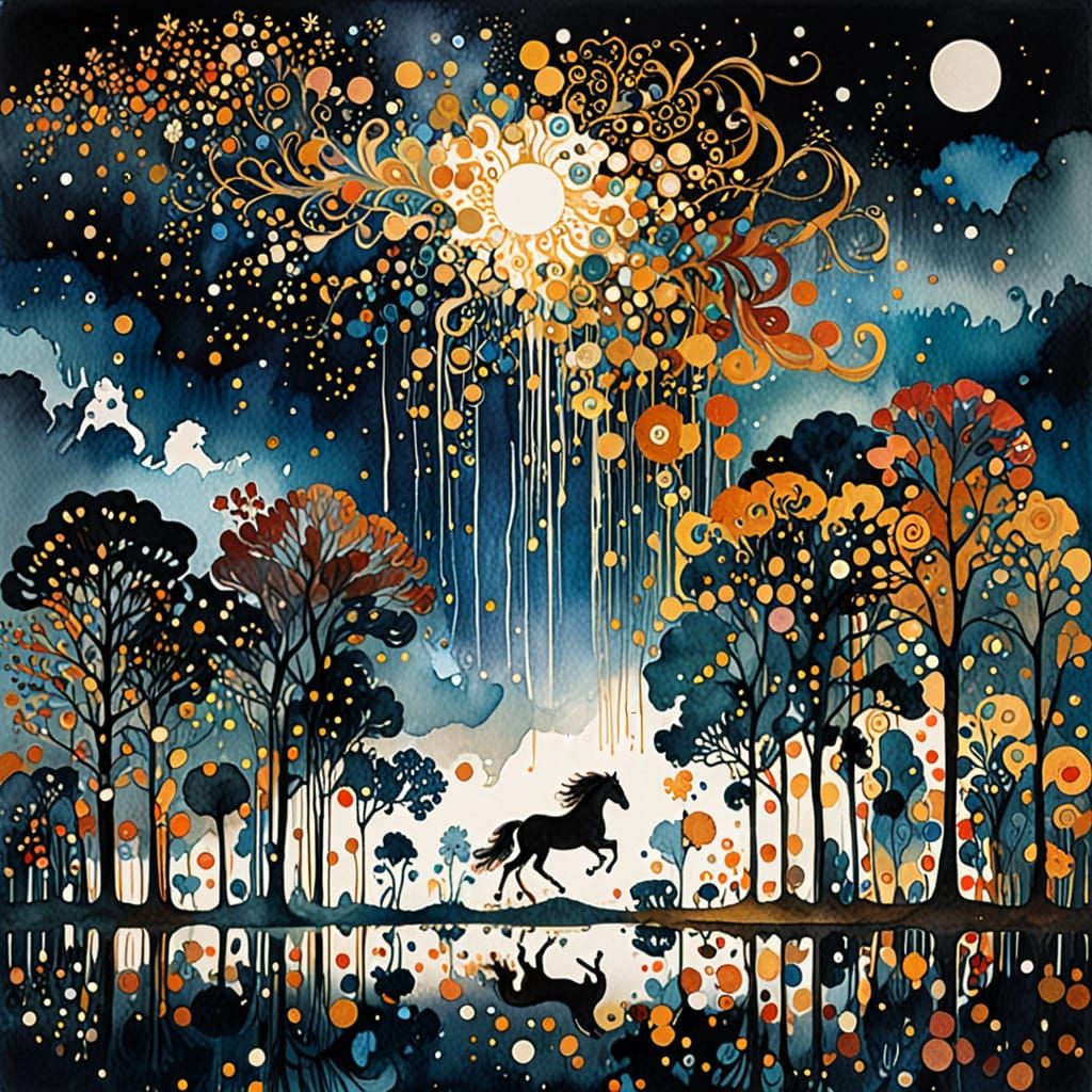 Ethereal Watercolor Horse in Whimsical Style