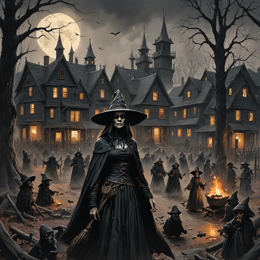 Sinister Puritan Village Horror Scene