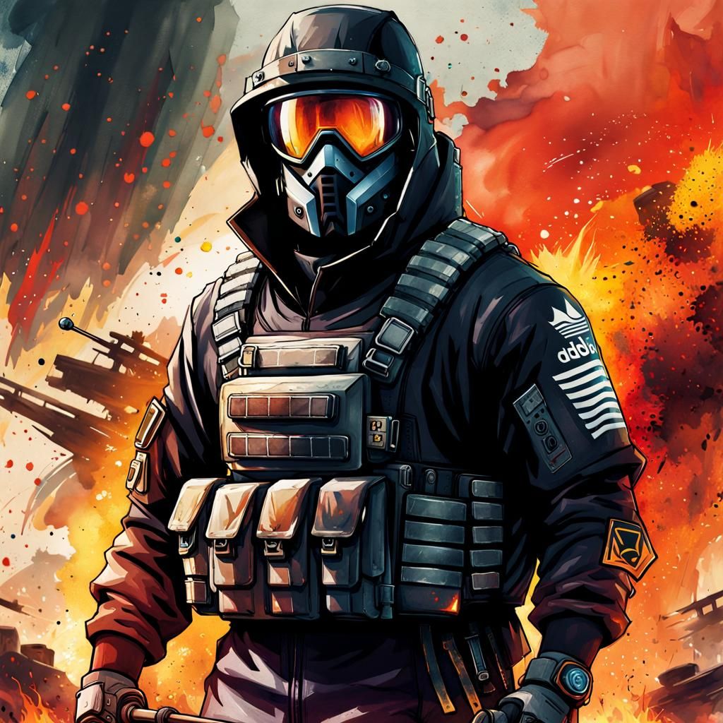 Juggernaut in Adidas Tracksuit, Watercolor Battlefield Portr...