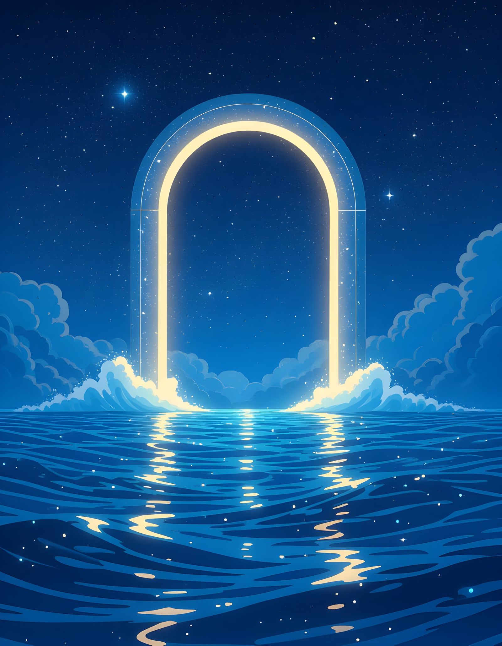 Cosmic Gateway Rising from Starry Ocean