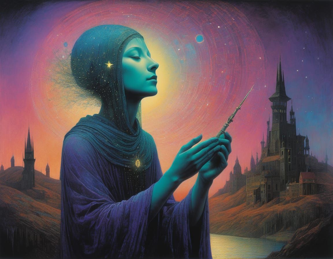 Sparkling Celestial Dream in Whimsical Art Nouveau Style