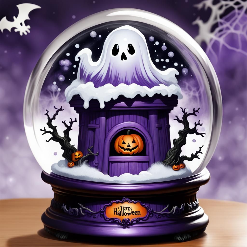 Halloween Ghost in Purple Mist Snow Globe